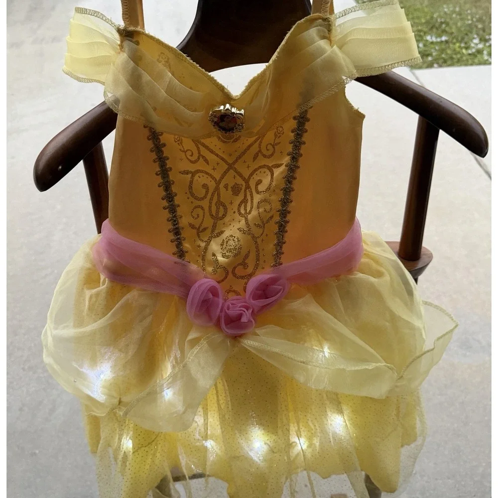 Disney Princess Belle Costume Dress Light Up Play S 4-6X Disney Park Outfit